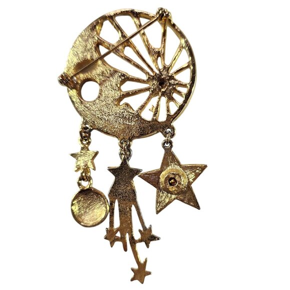 Gold-Tone Celestial Brooch With Dangling Stars & Moon Design space  galaxy - Picture 4 of 4